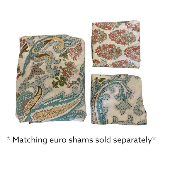 Pottery Barn Reza FULL QUEEN Duvet Cover Palampore Ivory Blues Greens Reds - Picture 2 of 7